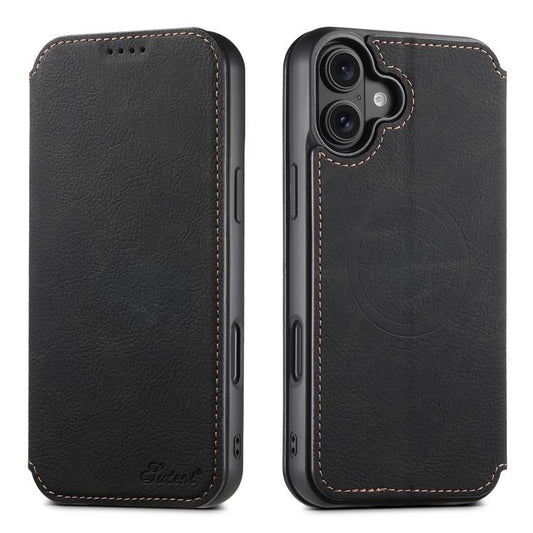 For iPhone 17 Suteni J06 Retro Matte Litchi Texture Leather MagSafe Phone Case(Black) - iPhone 17 Cases by Suteni | Online Shopping UK | buy2fix