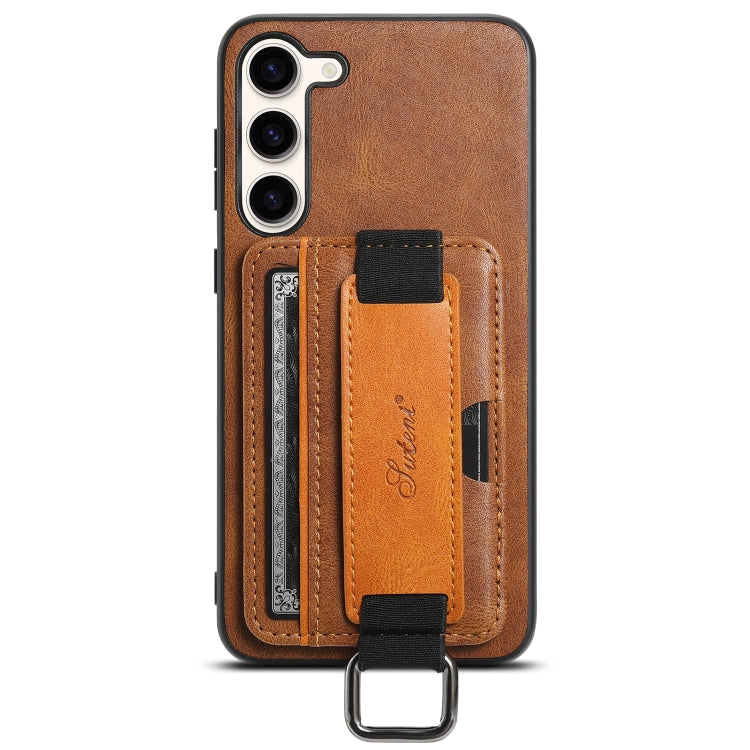 For Samsung Galaxy S24+ 5G Suteni H13 Card Wallet Wrist Strap Holder PU Phone Case(Brown) - Galaxy S24+ 5G Cases by Suteni | Online Shopping UK | buy2fix