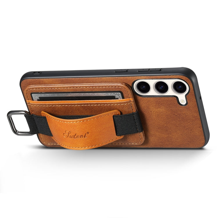 For Samsung Galaxy S24+ 5G Suteni H13 Card Wallet Wrist Strap Holder PU Phone Case(Brown) - Galaxy S24+ 5G Cases by Suteni | Online Shopping UK | buy2fix