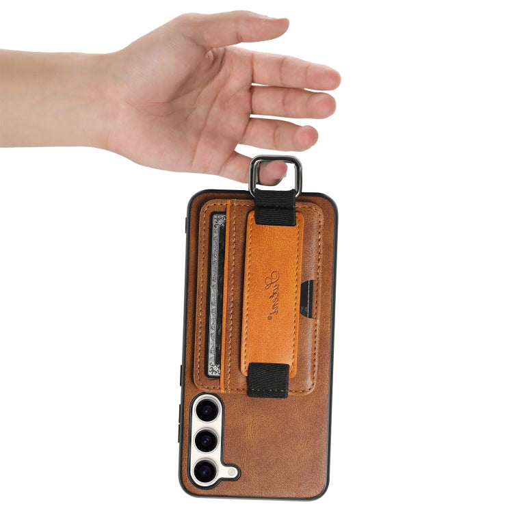 For Samsung Galaxy S24+ 5G Suteni H13 Card Wallet Wrist Strap Holder PU Phone Case(Brown) - Galaxy S24+ 5G Cases by Suteni | Online Shopping UK | buy2fix