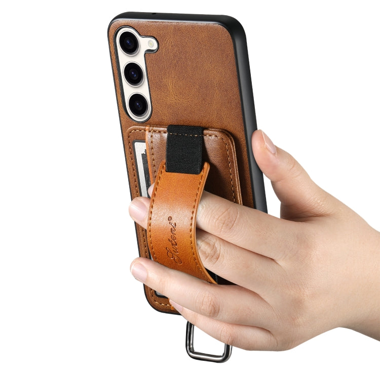 For Samsung Galaxy S24+ 5G Suteni H13 Card Wallet Wrist Strap Holder PU Phone Case(Brown) - Galaxy S24+ 5G Cases by Suteni | Online Shopping UK | buy2fix