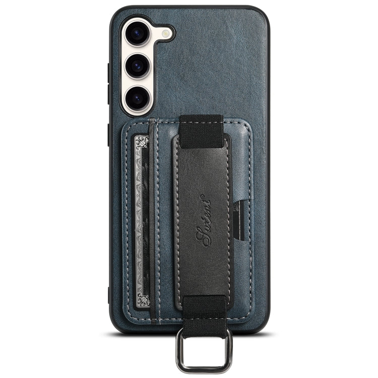 For Samsung Galaxy S24 5G Suteni H13 Card Wallet Wrist Strap Holder PU Phone Case(Blue) - Galaxy S24 5G Cases by Suteni | Online Shopping UK | buy2fix