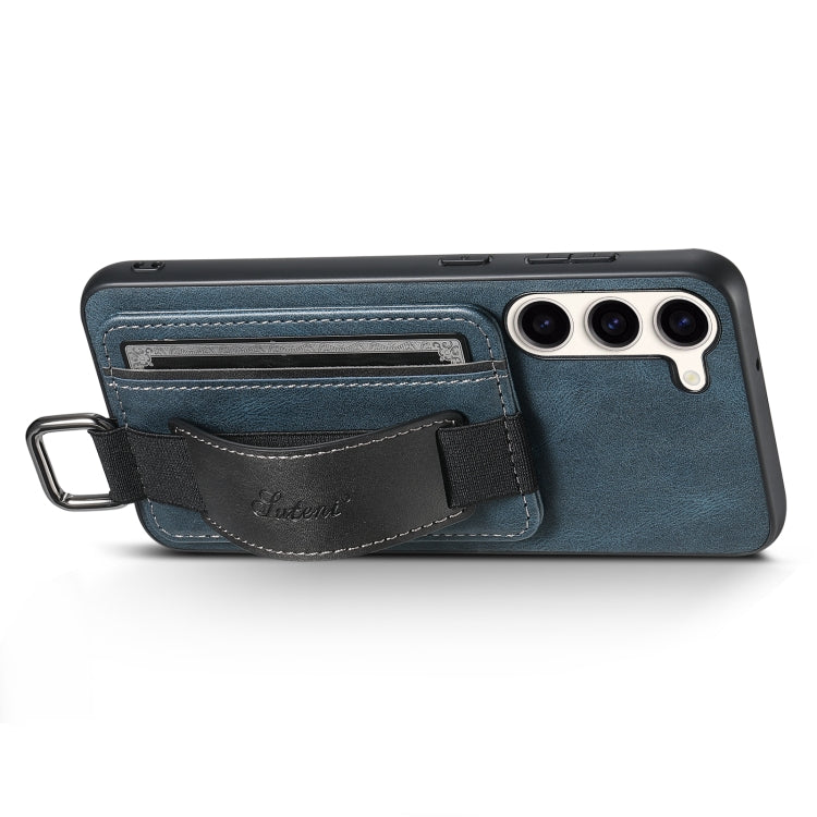 For Samsung Galaxy S24 5G Suteni H13 Card Wallet Wrist Strap Holder PU Phone Case(Blue) - Galaxy S24 5G Cases by Suteni | Online Shopping UK | buy2fix