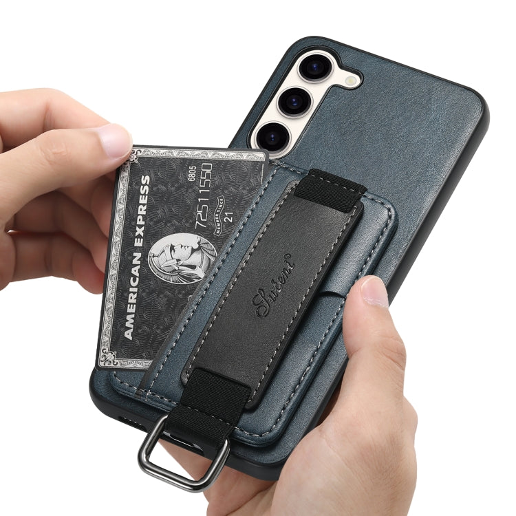For Samsung Galaxy S24 5G Suteni H13 Card Wallet Wrist Strap Holder PU Phone Case(Blue) - Galaxy S24 5G Cases by Suteni | Online Shopping UK | buy2fix
