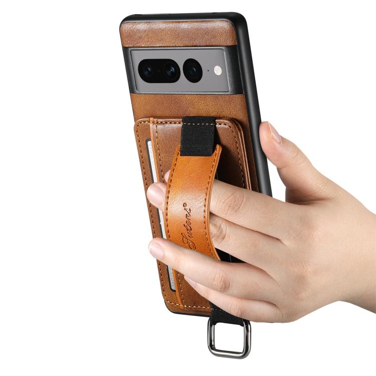 For Googel Pixel 10 Suteni H13 Card Wallet Wrist Strap Holder PU Phone Case(Brown) - Google Cases by Suteni | Online Shopping UK | buy2fix