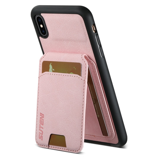 For iPhone X / XS Suteni H02 Litchi Leather Card Wallet Stand Back Phone Case(Pink) - More iPhone Cases by Suteni | Online Shopping UK | buy2fix