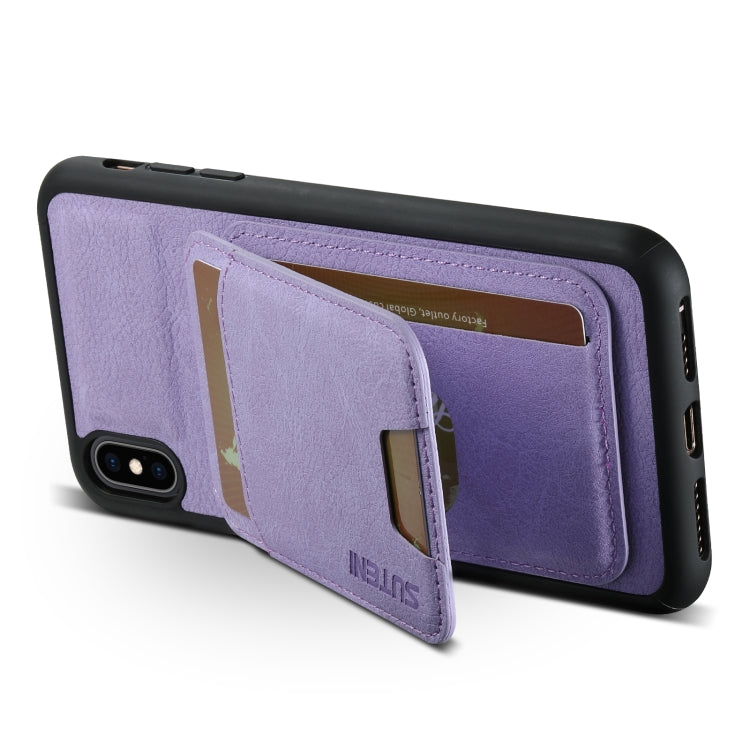 For iPhone X / XS Suteni H02 Litchi Leather Card Wallet Stand Back Phone Case(Purple) - More iPhone Cases by Suteni | Online Shopping UK | buy2fix
