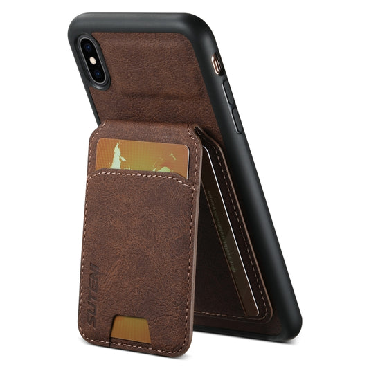 For iPhone XR Suteni H02 Litchi Leather Card Wallet Stand Back Phone Case(Brown) - More iPhone Cases by Suteni | Online Shopping UK | buy2fix