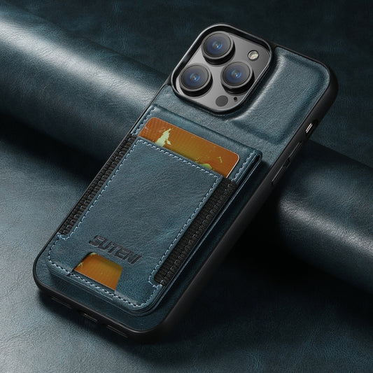 For iPhone 14 Plus Suteni H03 Oil Wax Leather Wallet Stand Back Phone Case(Blue) - iPhone 14 Plus Cases by Suteni | Online Shopping UK | buy2fix