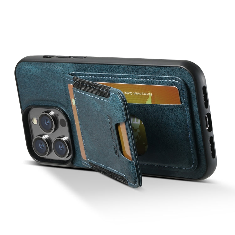For iPhone 14 Suteni H03 Oil Wax Leather Wallet Stand Back Phone Case(Blue) - iPhone 14 Cases by Suteni | Online Shopping UK | buy2fix