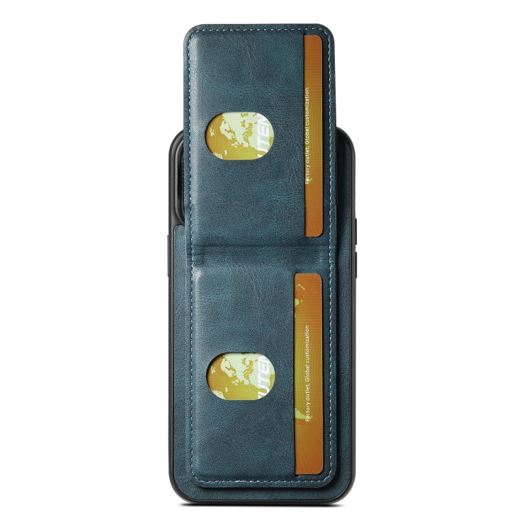 For iPhone 14 Suteni H03 Oil Wax Leather Wallet Stand Back Phone Case(Blue) - iPhone 14 Cases by Suteni | Online Shopping UK | buy2fix
