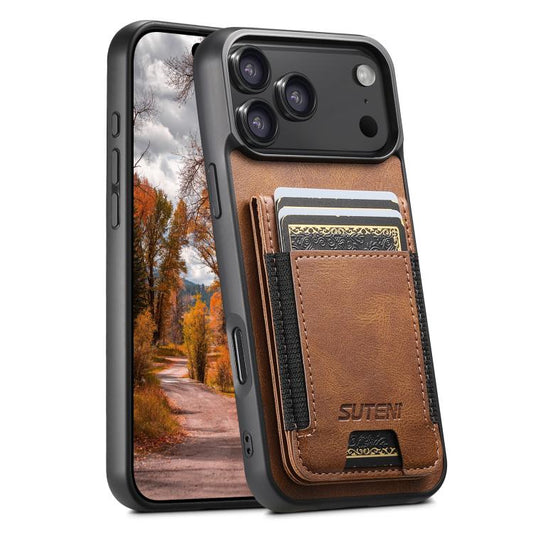 For iPhone 17 Pro Suteni H03 Oil Wax Leather Wallet Stand Back Phone Case(Brown) - iPhone 17 Pro Cases by Suteni | Online Shopping UK | buy2fix
