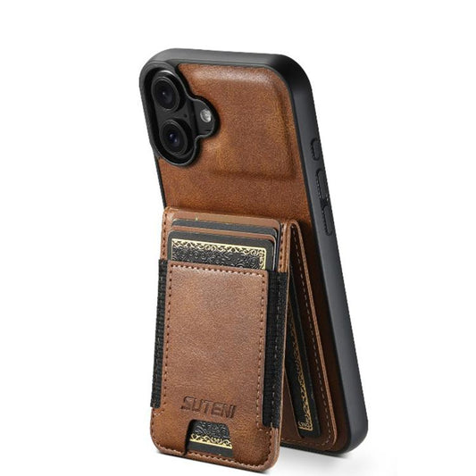 For iPhone 17 Suteni H03 Oil Wax Leather Wallet Stand Back Phone Case(Brown) - iPhone 17 Cases by Suteni | Online Shopping UK | buy2fix