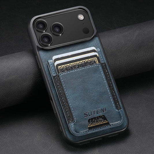For iPhone 17 Suteni H03 Oil Wax Leather Wallet Stand Back Phone Case(Blue) - iPhone 17 Cases by Suteni | Online Shopping UK | buy2fix