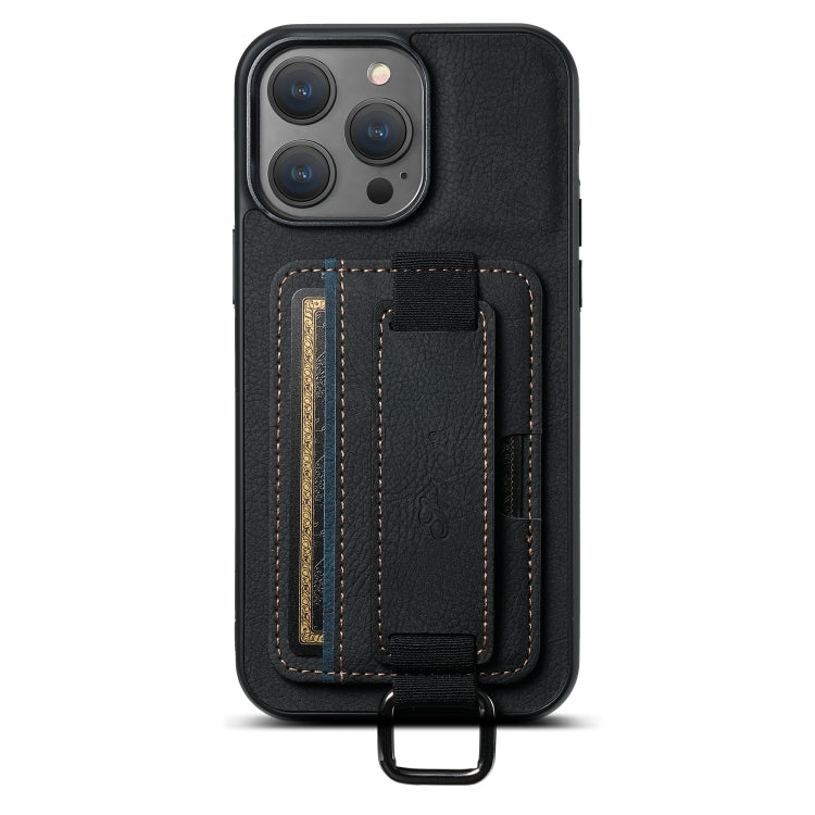 For iPhone 14 Suteni H13 Litchi Leather Wrist Strap Wallet Back Phone Case(Black) - iPhone 14 Cases by Suteni | Online Shopping UK | buy2fix