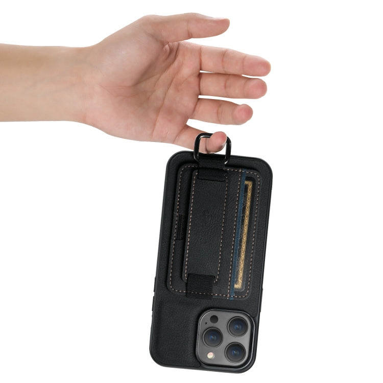 For iPhone 14 Suteni H13 Litchi Leather Wrist Strap Wallet Back Phone Case(Black) - iPhone 14 Cases by Suteni | Online Shopping UK | buy2fix