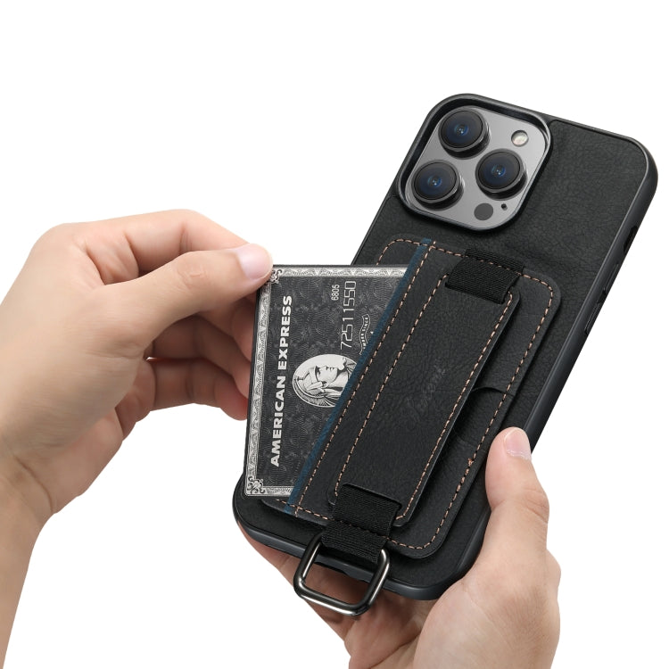 For iPhone 14 Suteni H13 Litchi Leather Wrist Strap Wallet Back Phone Case(Black) - iPhone 14 Cases by Suteni | Online Shopping UK | buy2fix