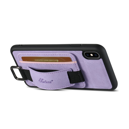 For iPhone XR Suteni H13 Litchi Leather Wrist Strap Wallet Back Phone Case(Purple) - More iPhone Cases by Suteni | Online Shopping UK | buy2fix