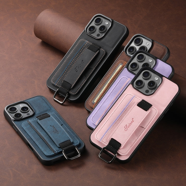 For iPhone 14 Suteni H13 Litchi Leather Wrist Strap Wallet Back Phone Case(Black) - iPhone 14 Cases by Suteni | Online Shopping UK | buy2fix