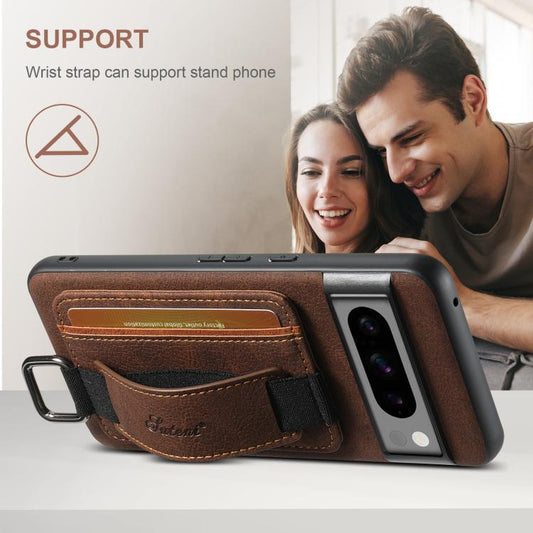 For Google Pixel 10 Pro XL Suteni H13 Litchi Leather Wrist Strap Wallet Back Phone Case(Brown) - Google Cases by Suteni | Online Shopping UK | buy2fix
