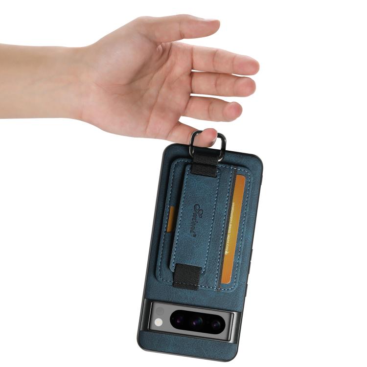 For Google Pixel 10 Pro XL Suteni H13 Litchi Leather Wrist Strap Wallet Back Phone Case(Blue) - Google Cases by Suteni | Online Shopping UK | buy2fix