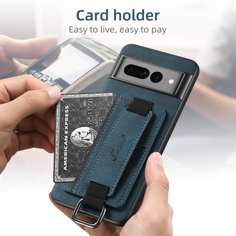 For Google Pixel 10 Pro XL Suteni H13 Litchi Leather Wrist Strap Wallet Back Phone Case(Blue) - Google Cases by Suteni | Online Shopping UK | buy2fix