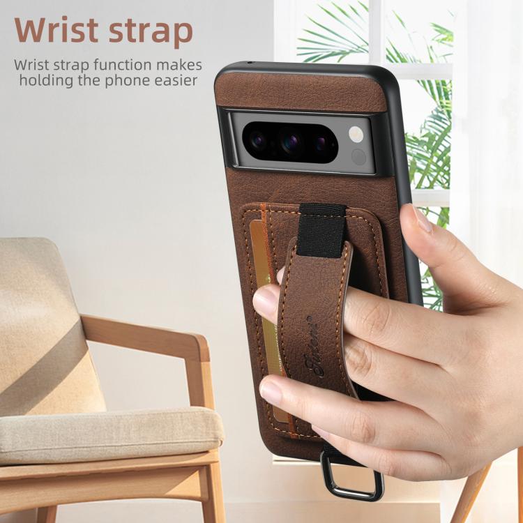 For Google Pixel 10 Pro Suteni H13 Litchi Leather Wrist Strap Wallet Back Phone Case(Brown) - Google Cases by Suteni | Online Shopping UK | buy2fix