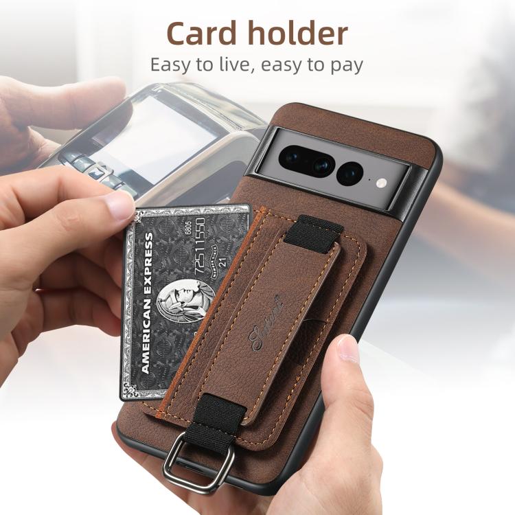 For Google Pixel 10 Pro Suteni H13 Litchi Leather Wrist Strap Wallet Back Phone Case(Brown) - Google Cases by Suteni | Online Shopping UK | buy2fix