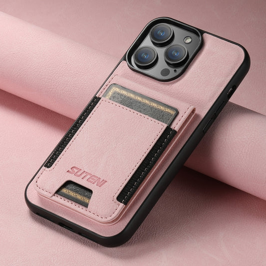 For iPhone 15 Plus Suteni H03 Litchi Leather Card Bag Stand Back Phone Case(Pink) - iPhone 15 Plus Cases by Suteni | Online Shopping UK | buy2fix
