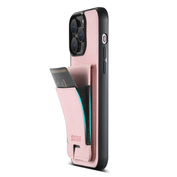 For iPhone 13 Pro Suteni H03 Litchi Leather Card Bag Stand Back Phone Case(Pink) - iPhone 13 Pro Cases by Suteni | Online Shopping UK | buy2fix