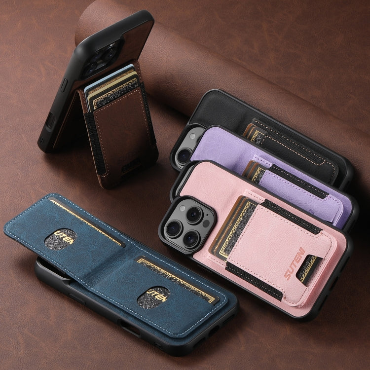 For iPhone 16e Suteni H03 Litchi Leather Card Bag Stand Back Phone Case(Pink) - iPhone 16e Cases by Suteni | Online Shopping UK | buy2fix