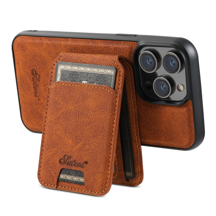 For iPhone 12 Suteni H17 Litchi Texture Leather MagSafe Detachable Wallet Phone Case(Khaki) - iPhone 12 / 12 Pro Cases by Suteni | Online Shopping UK | buy2fix