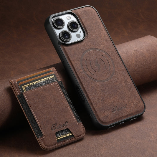For iPhone 16 Pro Max Suteni H17 Litchi Texture Leather MagSafe Detachable Wallet Phone Case(Brown) by Suteni