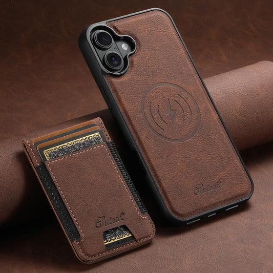 For iPhone 17 Suteni H17 Litchi Texture Leather MagSafe Detachable Wallet Phone Case(Brown) - iPhone 17 Cases by Suteni | Online Shopping UK | buy2fix