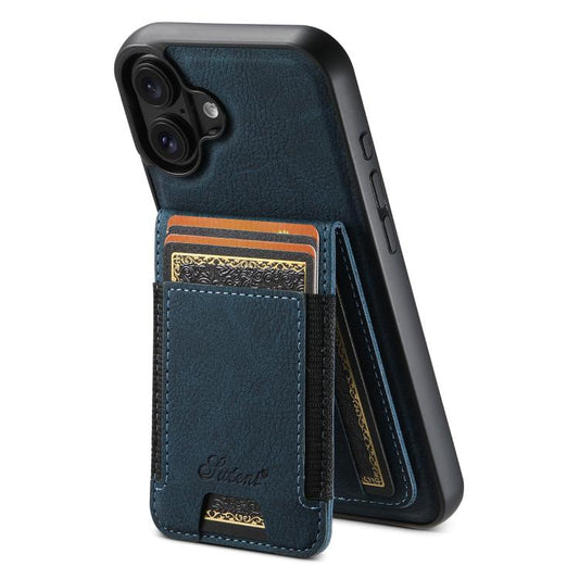 For iPhone 17 Suteni H17 Litchi Texture Leather MagSafe Detachable Wallet Phone Case(Blue) - iPhone 17 Cases by Suteni | Online Shopping UK | buy2fix