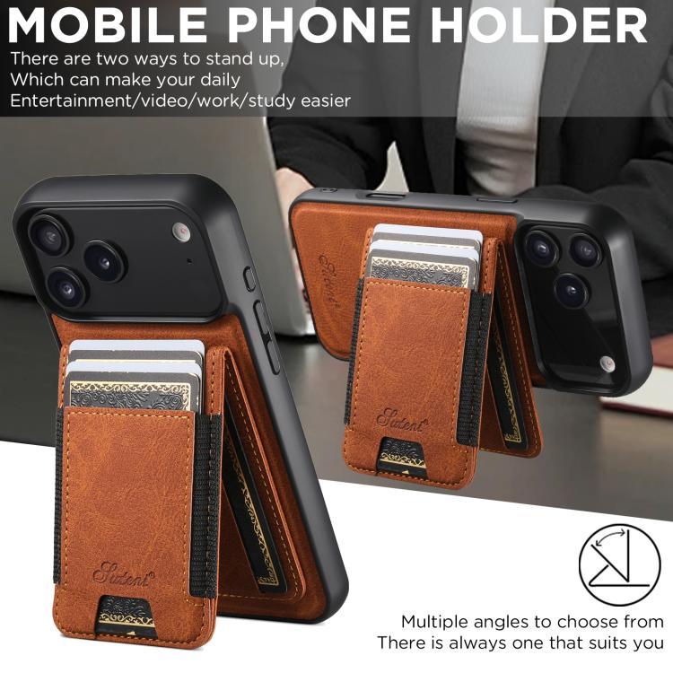 For iPhone 17 Air Suteni H17 Litchi Texture Leather MagSafe Detachable Wallet Phone Case(Khaki) - iPhone 17 Air Cases by Suteni | Online Shopping UK | buy2fix