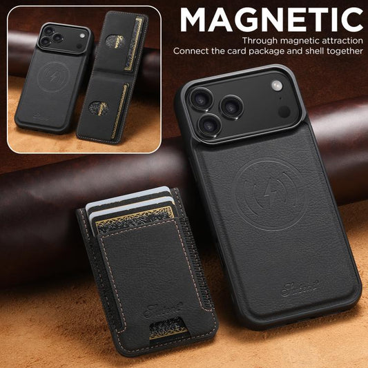 For iPhone 17 Pro Suteni H17 Litchi Texture Leather MagSafe Detachable Wallet Phone Case(Black) - iPhone 17 Pro Cases by Suteni | Online Shopping UK | buy2fix