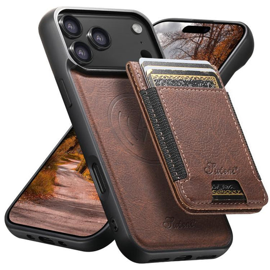 For iPhone 17 Pro Suteni H17 Litchi Texture Leather MagSafe Detachable Wallet Phone Case(Brown) - iPhone 17 Pro Cases by Suteni | Online Shopping UK | buy2fix