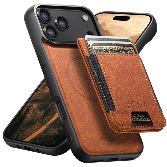 For iPhone 17 Pro Max Suteni H17 Litchi Texture Leather MagSafe Detachable Wallet Phone Case(Khaki) - iPhone 17 Pro Max Cases by Suteni | Online Shopping UK | buy2fix