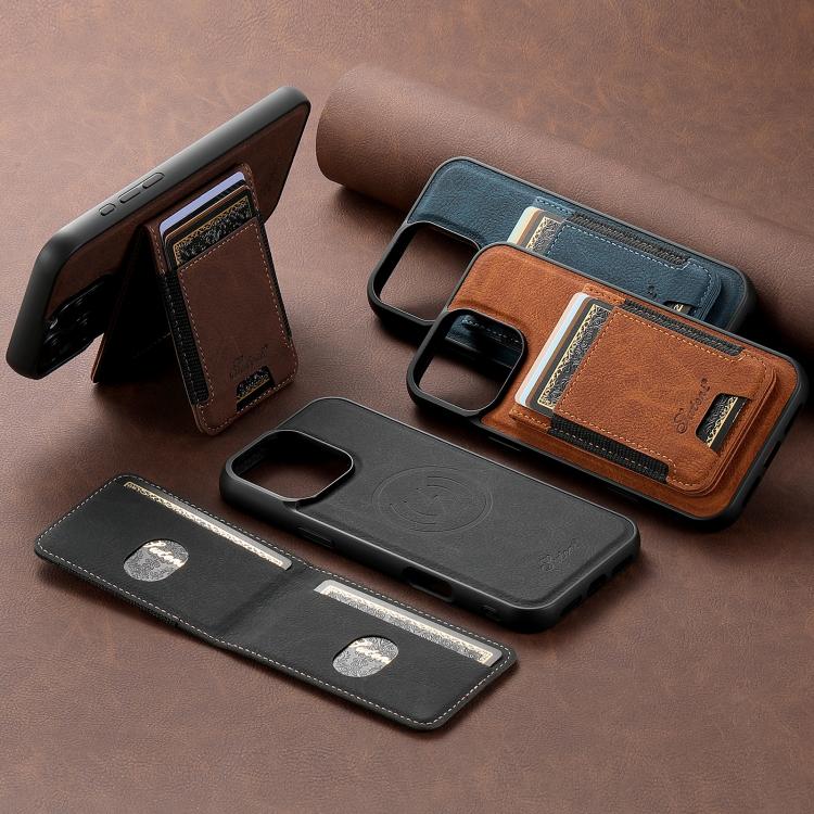 For iPhone 16 Pro Suteni H17 Litchi Texture Leather MagSafe Detachable Wallet Phone Case(Khaki) by Suteni