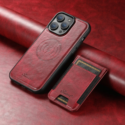 For iPhone 12 Pro Suteni H17 Oil Eax Leather MagSafe Detachable Wallet Phone Case(Red) by Suteni