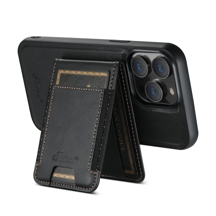 For iPhone 12 Suteni H17 Oil Eax Leather MagSafe Detachable Wallet Phone Case(Black) - iPhone 12 / 12 Pro Cases by Suteni | Online Shopping UK | buy2fix