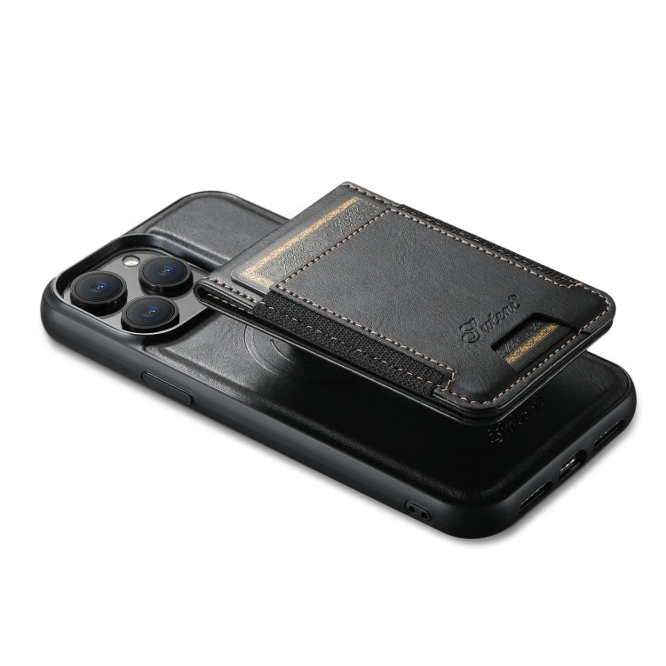 For iPhone 12 Suteni H17 Oil Eax Leather MagSafe Detachable Wallet Phone Case(Black) - iPhone 12 / 12 Pro Cases by Suteni | Online Shopping UK | buy2fix