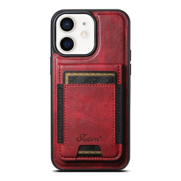 For iPhone 12 Suteni H17 Oil Eax Leather MagSafe Detachable Wallet Phone Case(Red) - iPhone 12 / 12 Pro Cases by Suteni | Online Shopping UK | buy2fix