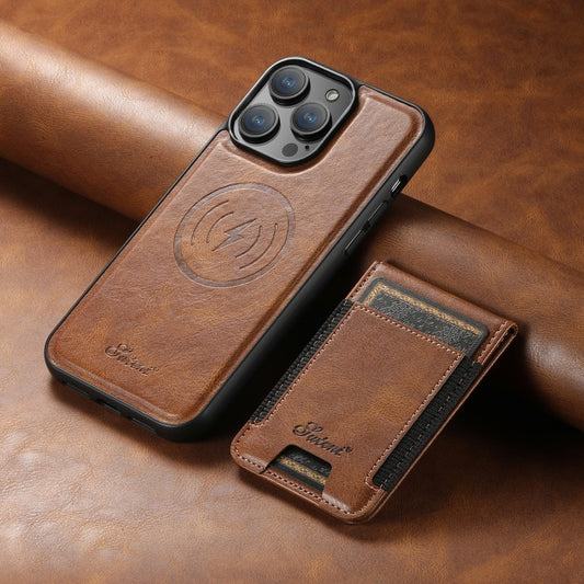 For iPhone 13 Pro Suteni H17 Oil Eax Leather MagSafe Detachable Wallet Phone Case(Brown) by Suteni