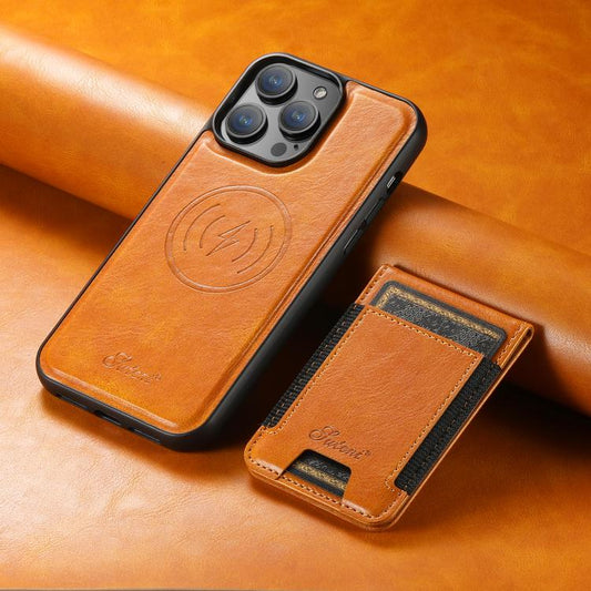 For iPhone 16e Suteni H17 Oil Eax Leather MagSafe Detachable Wallet Phone Case(Khaki) - iPhone 16e Cases by Suteni | Online Shopping UK | buy2fix