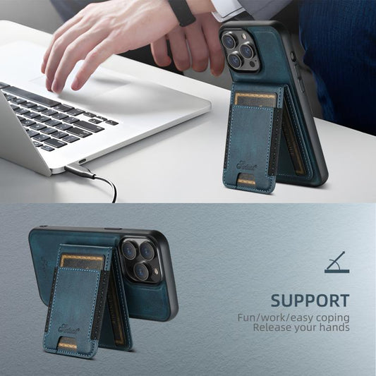 For iPhone 16e Suteni H17 Oil Eax Leather MagSafe Detachable Wallet Phone Case(Blue) - iPhone 16e Cases by Suteni | Online Shopping UK | buy2fix
