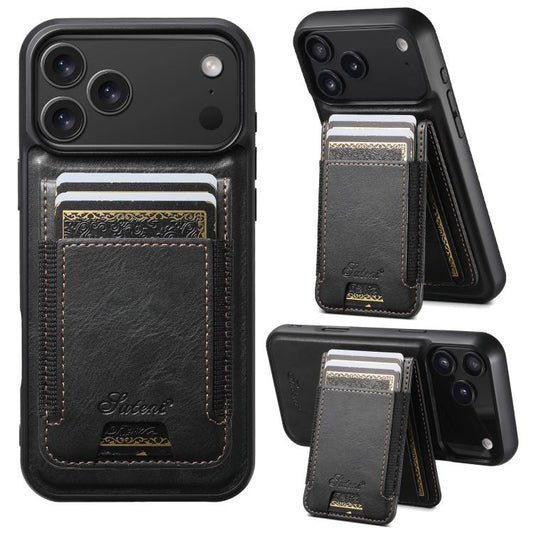 For iPhone 17 Pro Max Suteni H17 Oil Eax Leather MagSafe Detachable Wallet Phone Case(Black) - iPhone 17 Pro Max Cases by Suteni | Online Shopping UK | buy2fix
