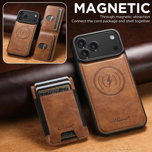 For iPhone 17 Pro Max Suteni H17 Oil Eax Leather MagSafe Detachable Wallet Phone Case(Brown) - iPhone 17 Pro Max Cases by Suteni | Online Shopping UK | buy2fix