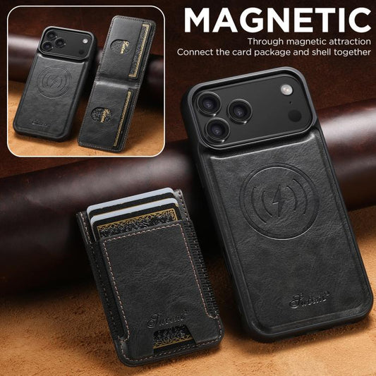 For iPhone 17 Pro Suteni H17 Oil Eax Leather MagSafe Detachable Wallet Phone Case(Black) - iPhone 17 Pro Cases by Suteni | Online Shopping UK | buy2fix